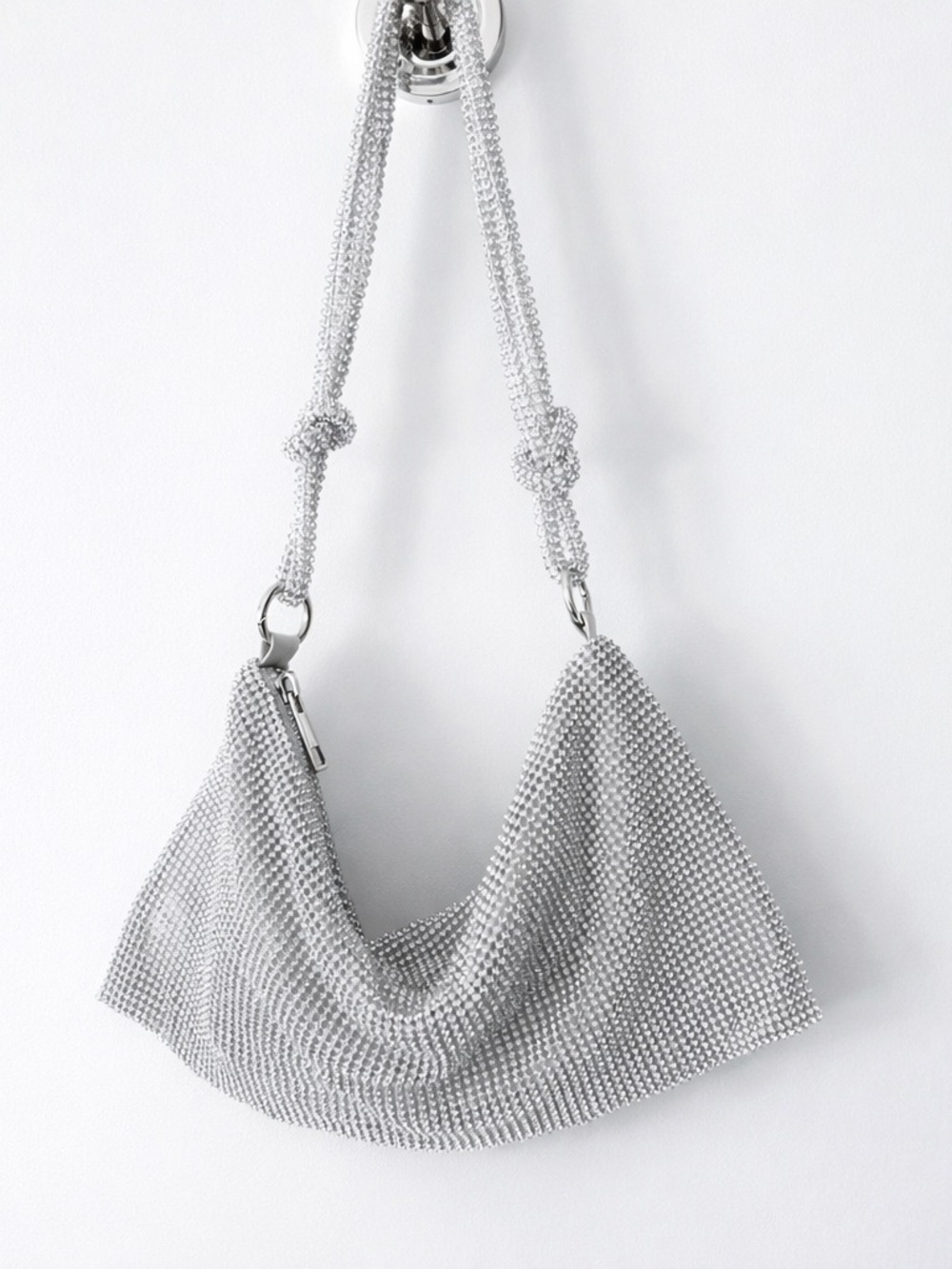 Y2K Silver Rhinestone Shoulder Bag – Mini Sparkle Evening Purse